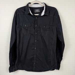 Buckle‎ Black Mens Standard Fit Button Down Shirt Black Contrast Stitch Large